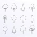 Tree outline icon set. Plants with leafs silhouettes. Forest and garden symbol. Vector illustration Royalty Free Stock Photo